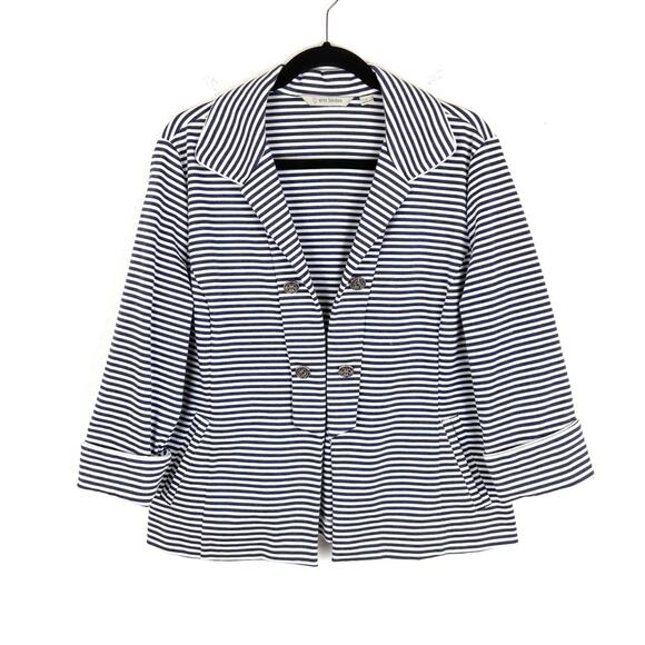 Erin London Stripe Blazer Jacket Prep Academia Business Nautical Blue White LG - Picture 1 of 7
